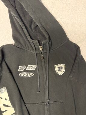 PINK Victoria's Secret Black Zip-Up Hoodie with Crest Logos